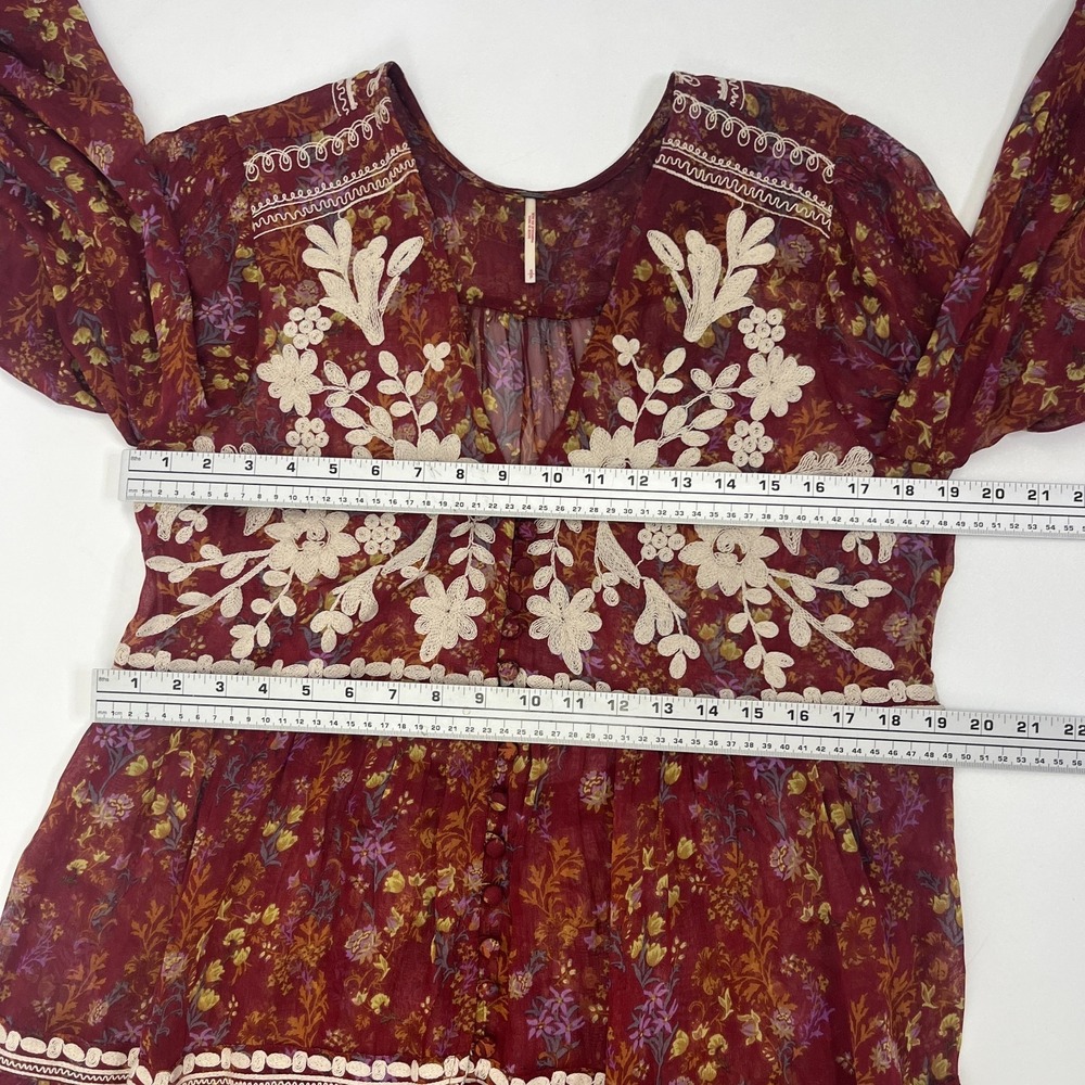 Free People Call On Me Dress Maxi Dress Sz S Embroidered Merlot Festival Boho - Picture 10 of 16